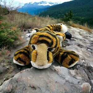 BJ Toys Realistic Bengal Tiger 13" Black Stripes Laying Down Plush Stuffed Toy